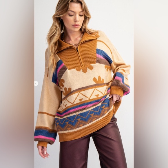 easel Sweaters - #034 Easel MULTI COLOR PATTERN KNIT SWEATER